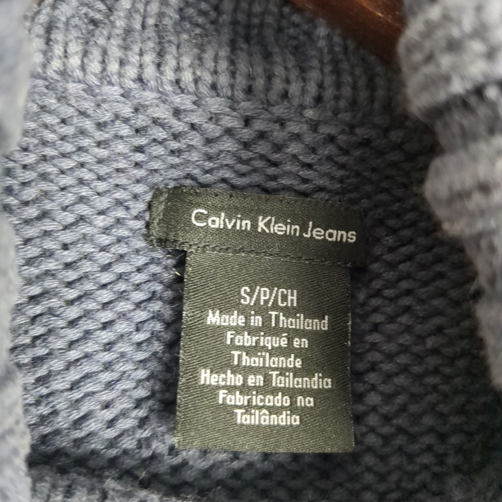 Calvin Klein Jeans Womens Small Blue Chunky Knit Turtleneck Sweater - Picture 10 of 13
